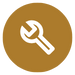 A white wrench icon centered on a solid brown circular background.