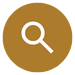 A white magnifying glass icon centered on a circular brown background.