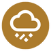 A brown circular icon with a white cloud and three snowflakes falling from it, representing snowy weather.