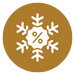 A white snowflake with a percentage symbol inside is centered on a brown circular background.