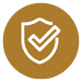 A white shield with a checkmark inside appears on a brown circular background, symbolizing security, protection, or verified status.