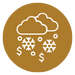A brown circle with a white icon of two clouds and snowflakes with dots, representing snowy weather.