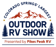 Colorado Springs' Largest RV Show presented by Pikes Peak RV logo in blue, red, and gold